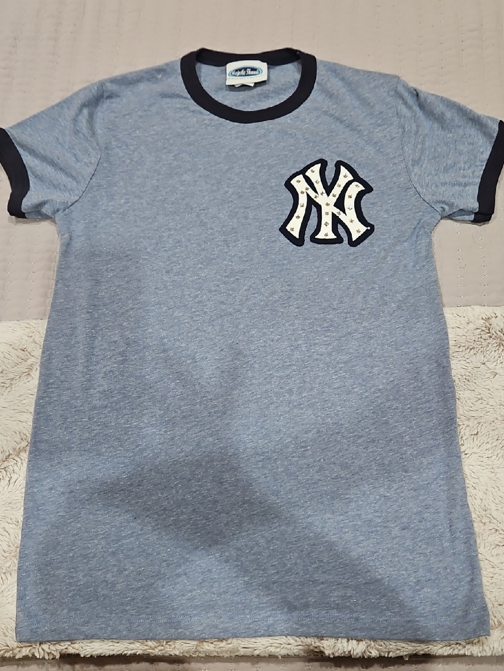 Kids Light Blue Ringer Tee with Navy Trim